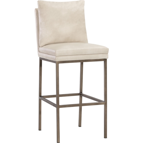 Paige Bar Stool in Cream Leatherette & Antique Brass Iron